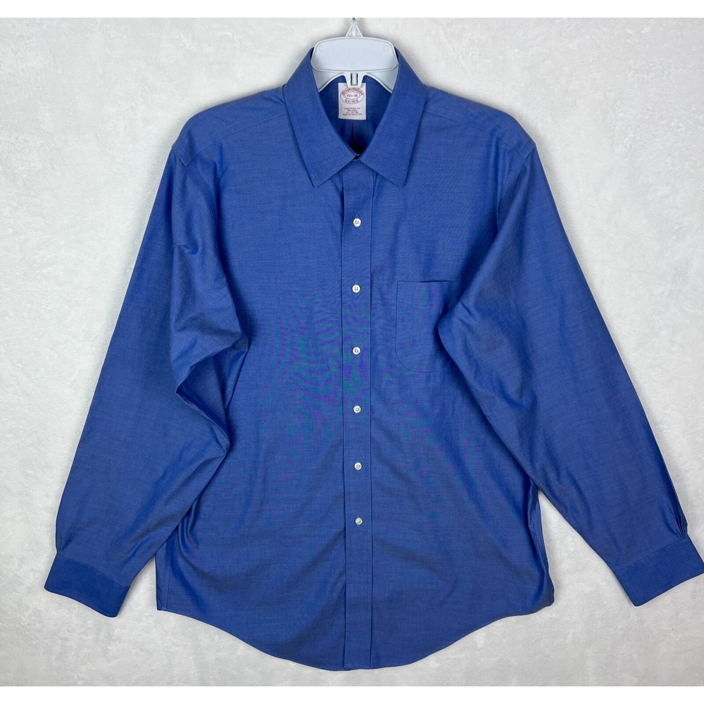 Brooks Brothers Blue Dress Shirt Mens 15.5 Button Up Long Sleeve Pocket Non Iron